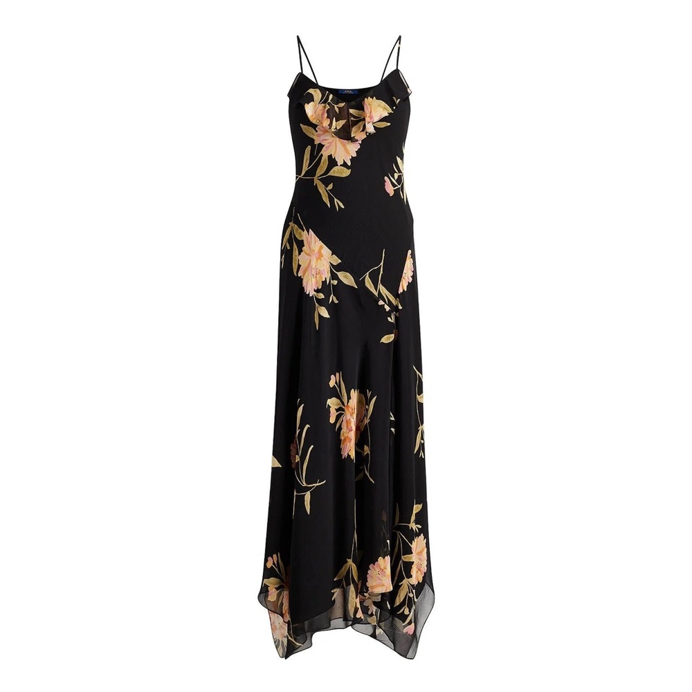 🔥🔥🔥NEW Polo Ralph Lauren 100% Silk Black Floral Maxi Dress